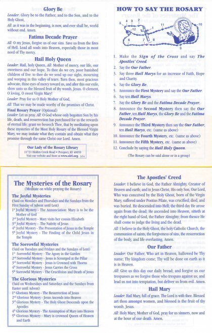 How to Say the Rosary leaflet (15 Mysteries)