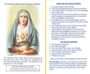 The Seven Sorrows Prayer Card †