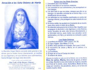 The Seven Sorrows Prayer Card (Spanish)