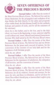 Seven Offerings of the Precious Blood leaflet †