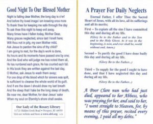 Good Night to Our Blessed Mother & Prayer for Daily Neglects †